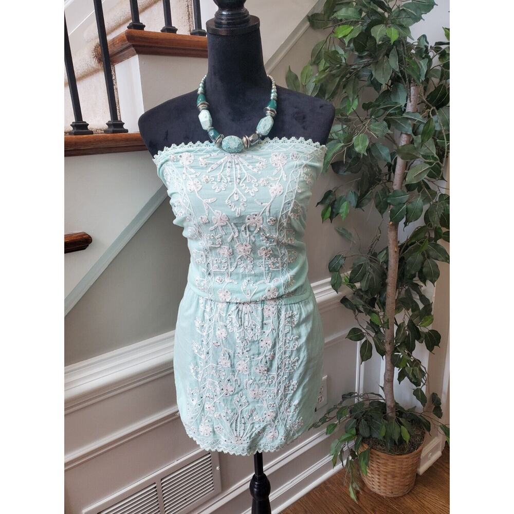 Sand & Spirit Womens Green Floral Polyester Off The Shoulder Knee Length Dress L